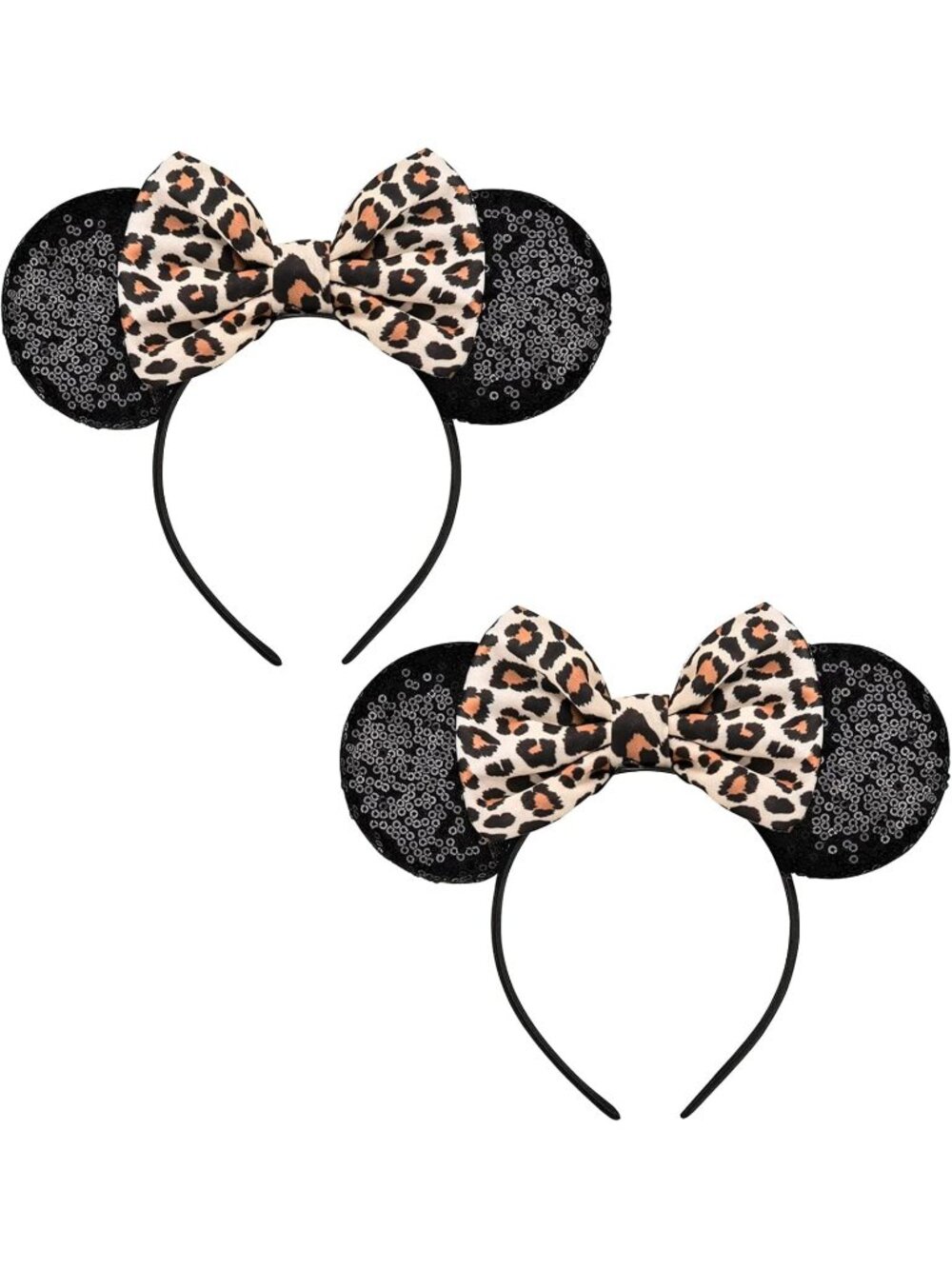 Women Leopard Sequin Handmade Mickey Mouse Headband 2 Pieces